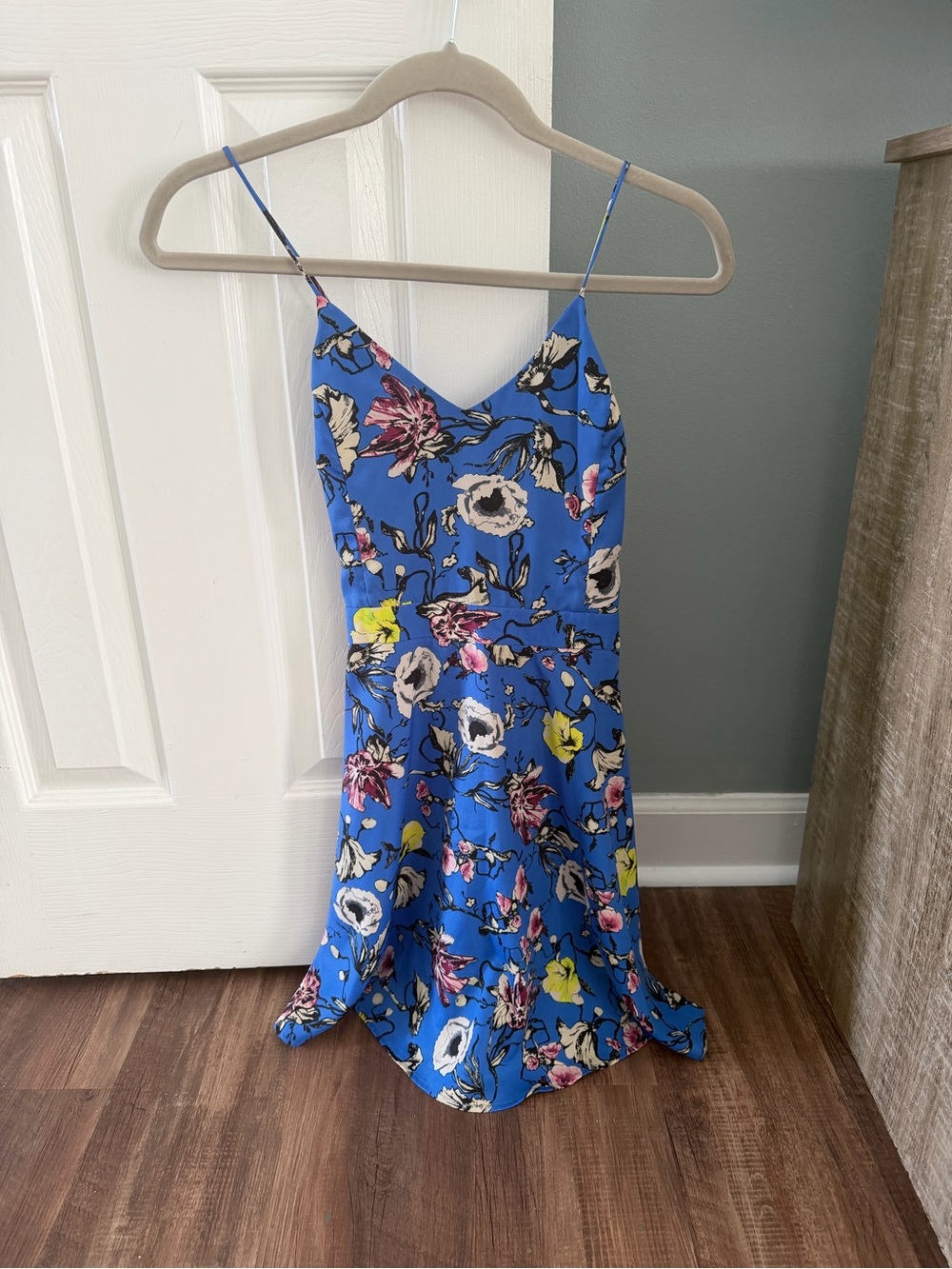 Blue Floral Spaghetti-Strap Mini Dress